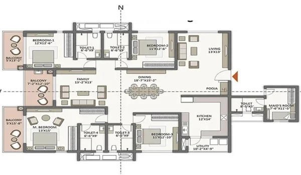 Purva Heron 4 BHK Floor Plan