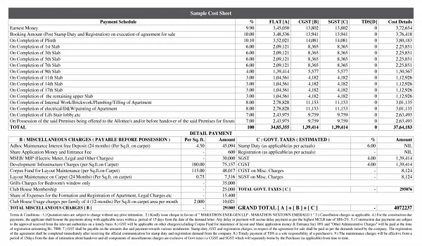 Purva Heron Cost Sheet and Charges